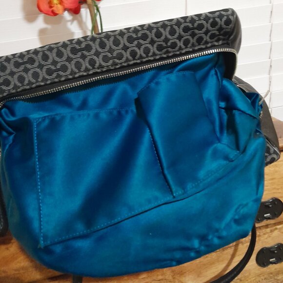 Coach Leather Canvas Black Gray Logo Large Tote Bag Fall Winter Purse - Picture 5 of 13